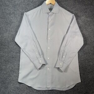 Canali Shirt Men's Medium Blue Cotton Houndstooth Made in Italy Casual Luxury